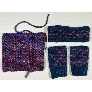 Gloves Headband and Cowl Hand Knit Fingerless Winter Warm Homemade